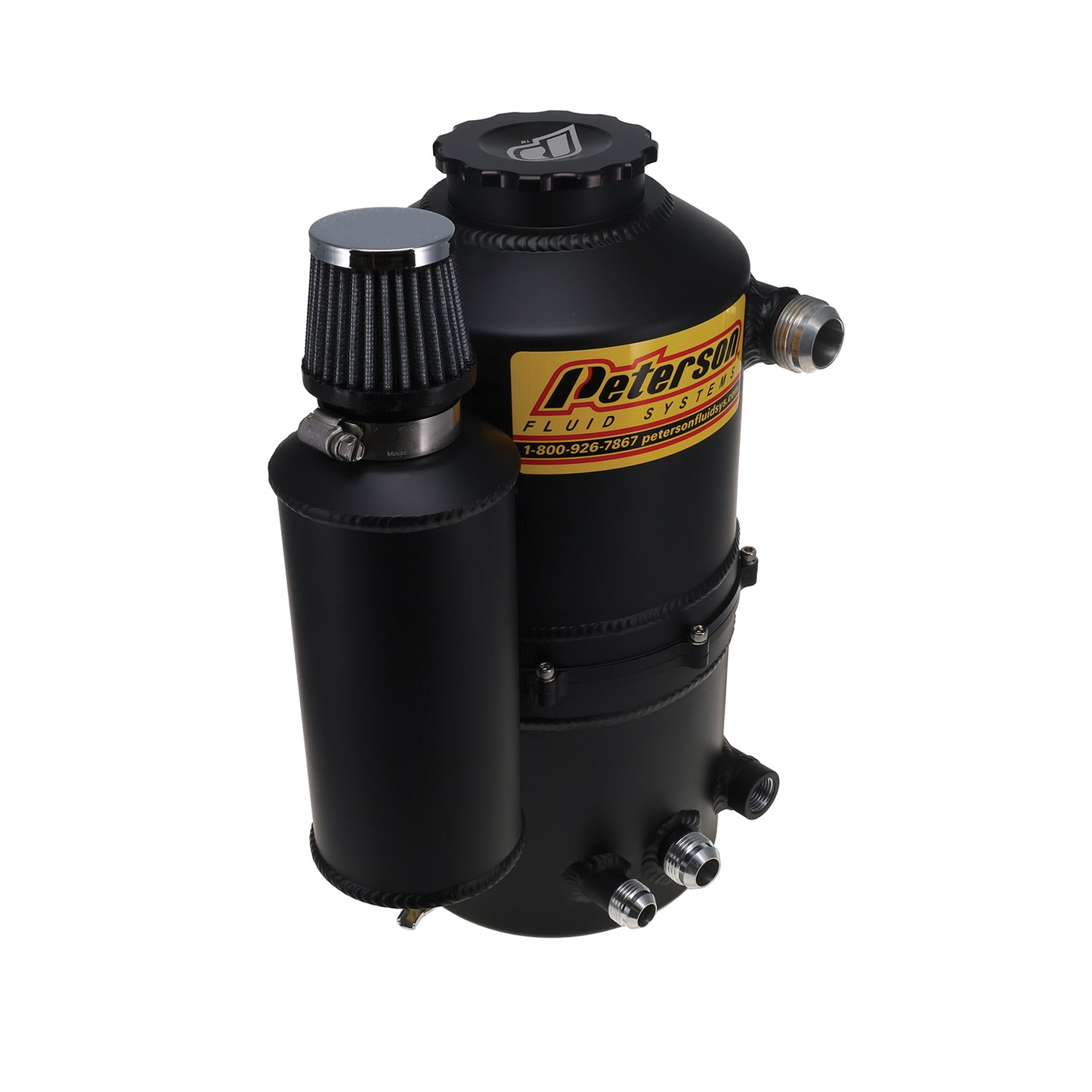 Black 2.3 Gallon Oil Tank With Single Scavenge Return And Integrated Catch Can