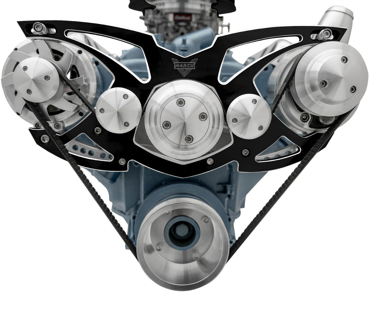 Pontiac Style Track Serpentine System; PS & ALT; Billet Accessories - Black Onyx