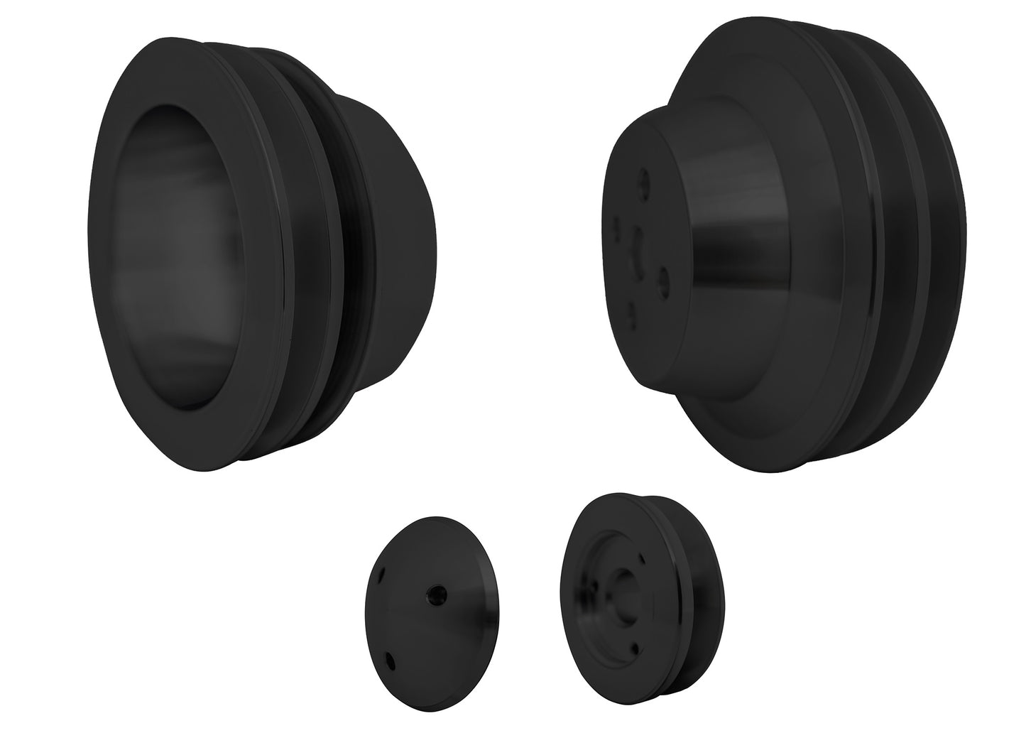 Small Block Ford V-Belt Pulley Kit - 2V - 3 Bolt - Early - Black