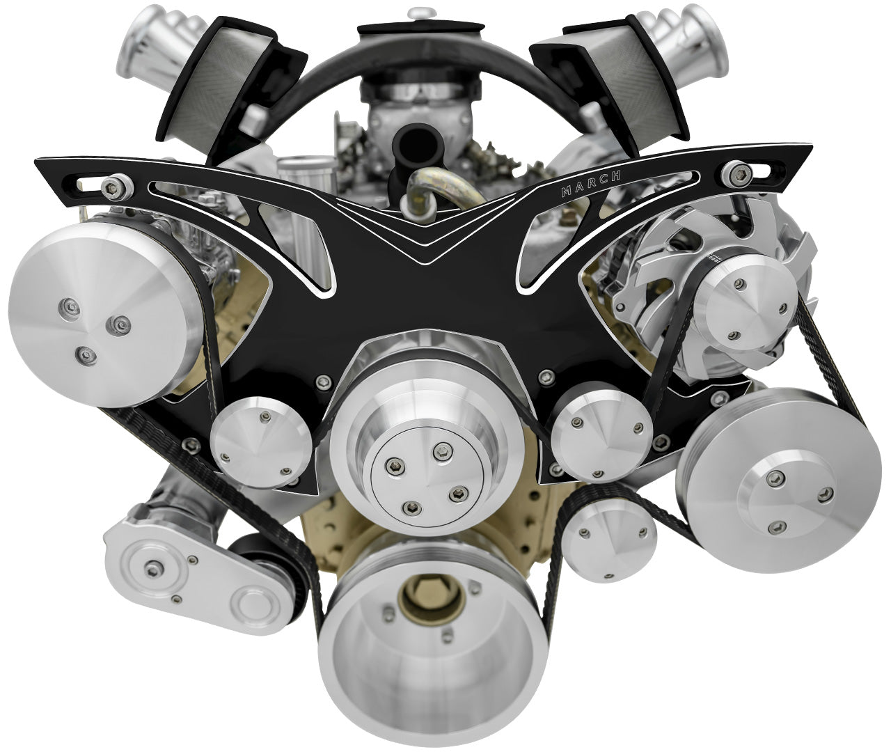 Oldsmobile Style Track Serpentine Kit - AC & PS - Black Onyx