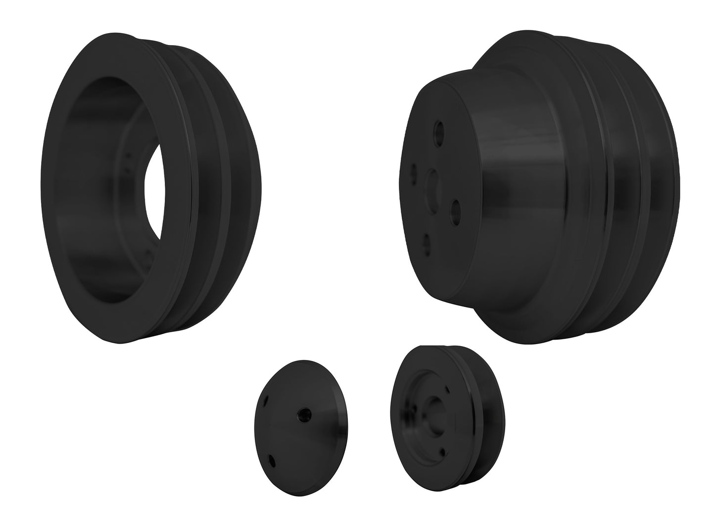 Small Block Ford V-Belt Pulley Kit - High Flow - 2V - Bolt - Late - Black
