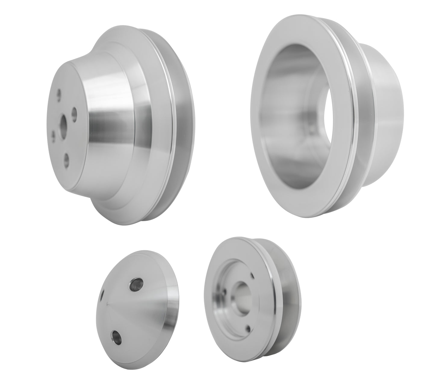 Small Block Ford V-Belt Pulley Kit - High Flow - 1V - 4 Bolt - Late