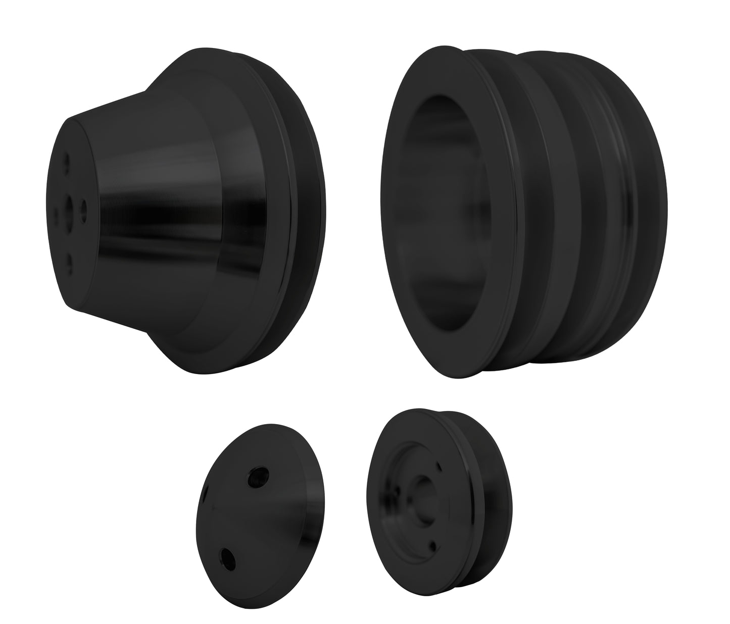 Small Block Ford V-Belt Pulley Kit - 2.5" - 4 Bolt - Late - Black