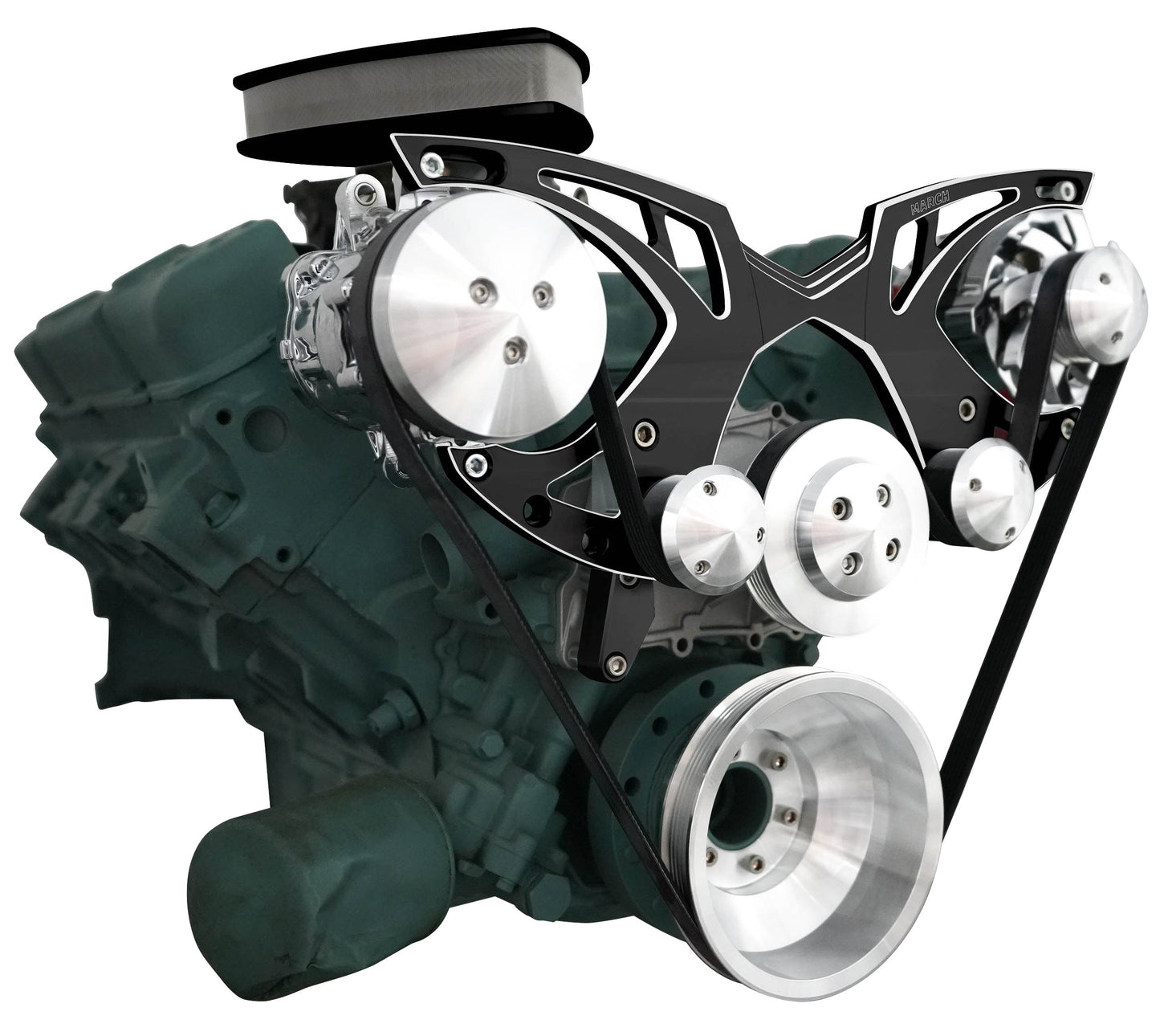 Big Block Buick Style Track Serpentine Kit - AC & ALT - Black Onyx