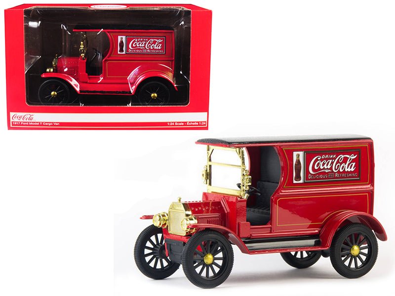 1917 Ford Model T Cargo Van "Coca-Cola" Red with Black Top 1/24 Diecast Model Car by Motorcity Classics free shipping USA