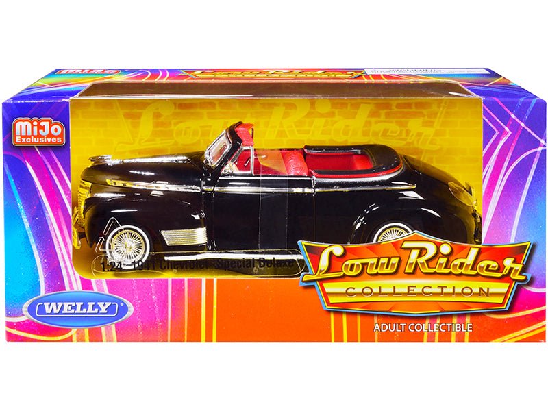 1941 Chevrolet Special Deluxe Convertible Black with Red Interior "Low Rider Collection" 1/24 Diecast Model Car by Welly free shipping USA