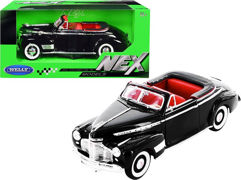 1941 Chevrolet Special Deluxe Convertible Black with Red Interior "NEX Models" 1/24 Diecast Model Car by Welly free shipping USA