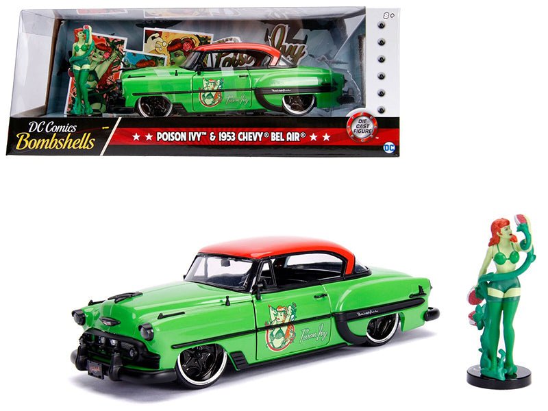 1953 Chevrolet Bel Air Green and Red Top with Poison Ivy Diecast Figure "DC Comics Bombshells" Series 1/24 Diecast Model Car by Jada free shipping USA