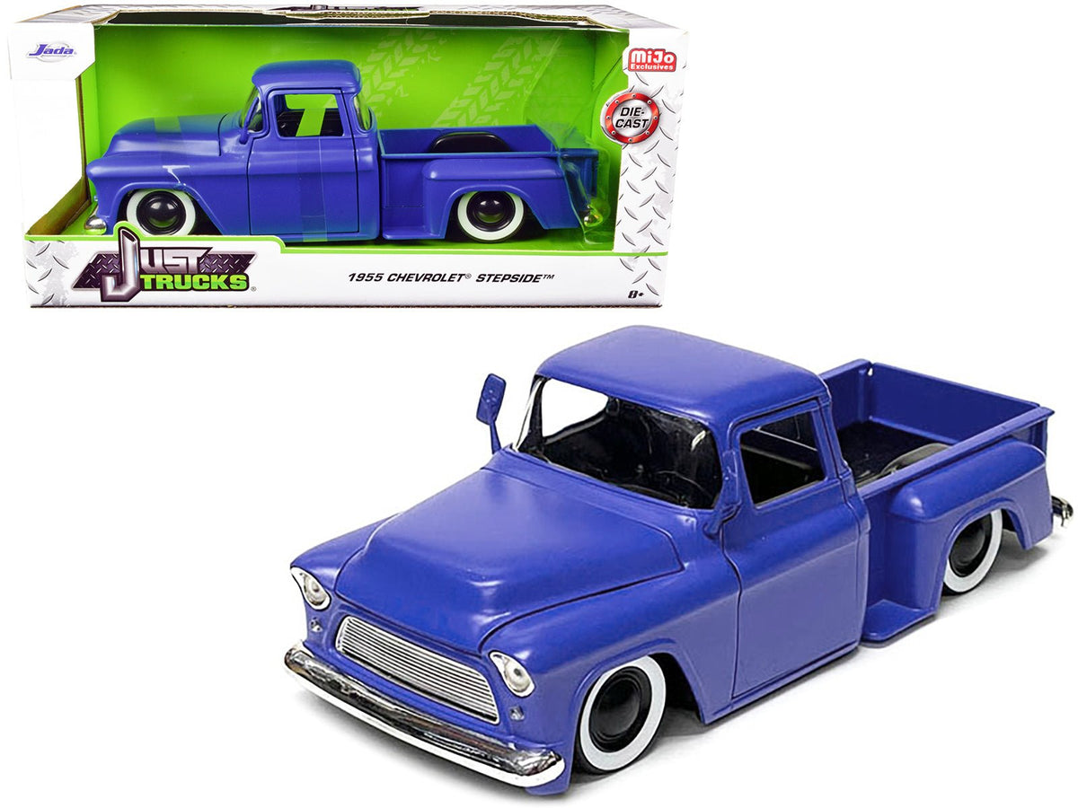 1955 Chevrolet Stepside Pickup Truck Matt Blue "Just Trucks" Series 1/24 Diecast Model Car by Jada free shipping USA