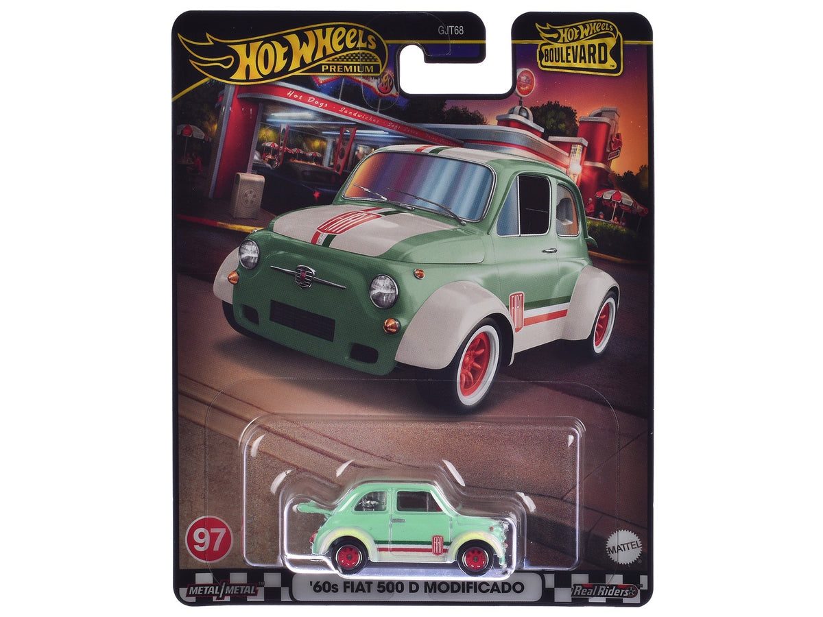 1960's Fiat 500 D Modificado Light Green with Stripes "Boulevard" Series Diecast Model Car by Hot Wheels free shipping USA