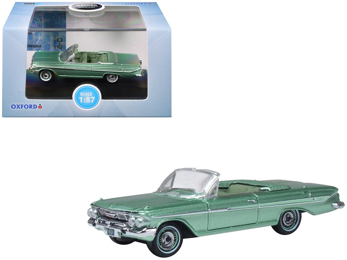 1961 Chevrolet Impala Convertible Arbor Green Metallic with Green Interior 1/87 (HO) Scale Diecast Model Car by Oxford Diecast free shipping USA