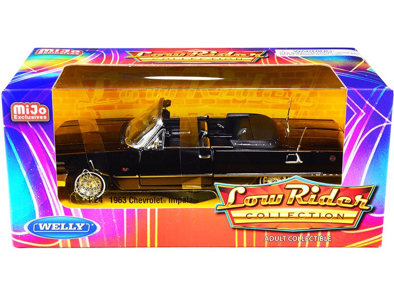 1963 Chevrolet Impala SS Convertible Black "Low Rider Collection" 1/24 Diecast Model Car by Welly free shipping USA