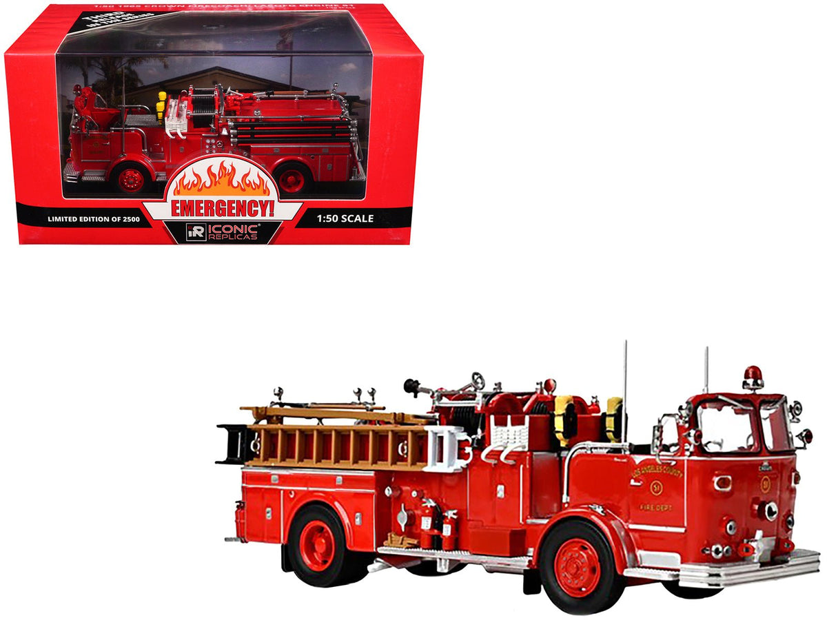 1965 Crown Firecoach Fire Engine "Los Angeles County Fire Department" LA County FD (LACFD) "Emergency!" Series Limited Edition to 2500 pieces Worldwide 1/50 Diecast Model by Iconic Replicas free shipping USA