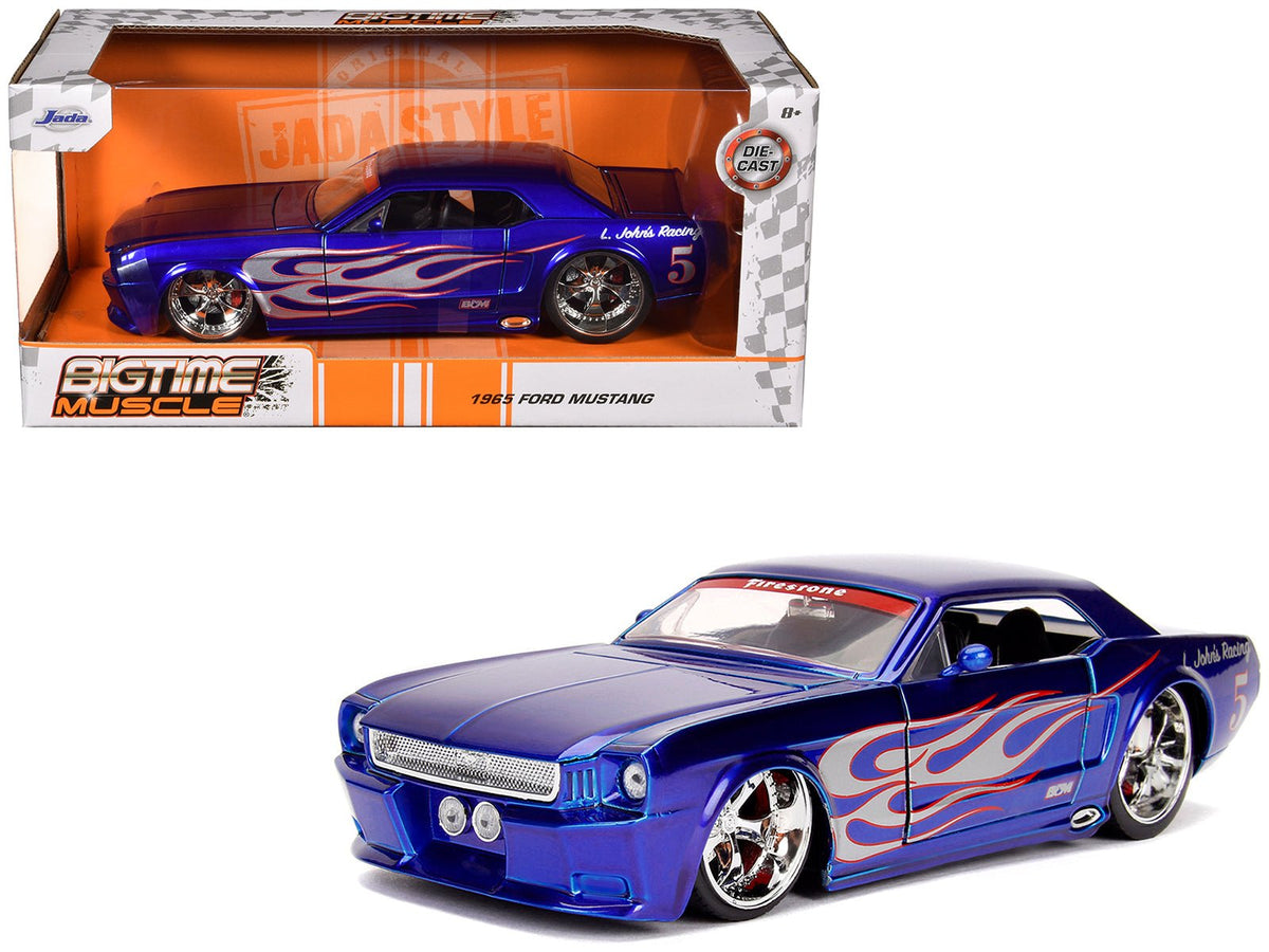 1965 Ford Mustang #5 "L. John's Racing" Candy Blue with Flame Graphics "Bigtime Muscle" Series 1/24 Diecast Model Car by Jada free shipping USA