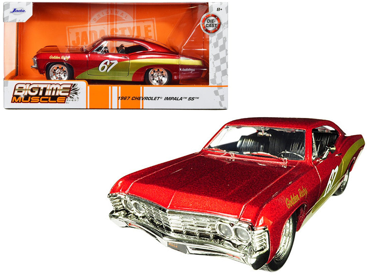 1967 Chevrolet Impala SS #67 "Golden Ruby" Red with Gold Stripes "Bigtime Muscle" 1/24 Diecast Model Car by Jada free shipping USA
