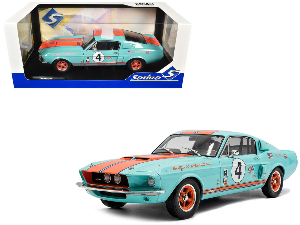 1967 Shelby GT500 #4 "Gulf Racing Tribute" Light Blue with Orange Stripes 1/18 Diecast Model Car by Solido free shipping USA