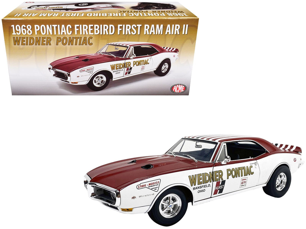 1968 Pontiac Firebird "First Ram Air II - Weidner Pontiac" White and Red with Stripes Limited Edition to 306 pieces Worldwide 1/18 Diecast Model Car by ACME free shipping USA