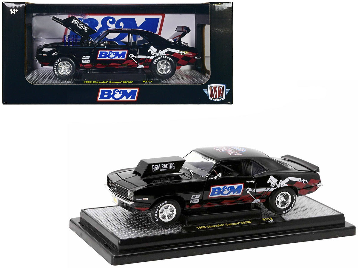 1969 Chevrolet Camaro SS/RS Black "B&M Racing" Limited Edition to 6650 pieces Worldwide 1/24 Diecast Model Car by M2 Machines free shipping USA