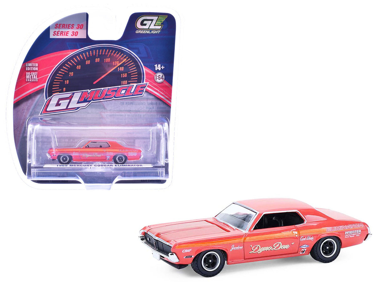 1969 Mercury Cougar Eliminator "Dyno Don" Red with Orange Stripes "GreenLight Muscle" Series 30 1/64 Diecast Model Car by Greenlight free shipping USA