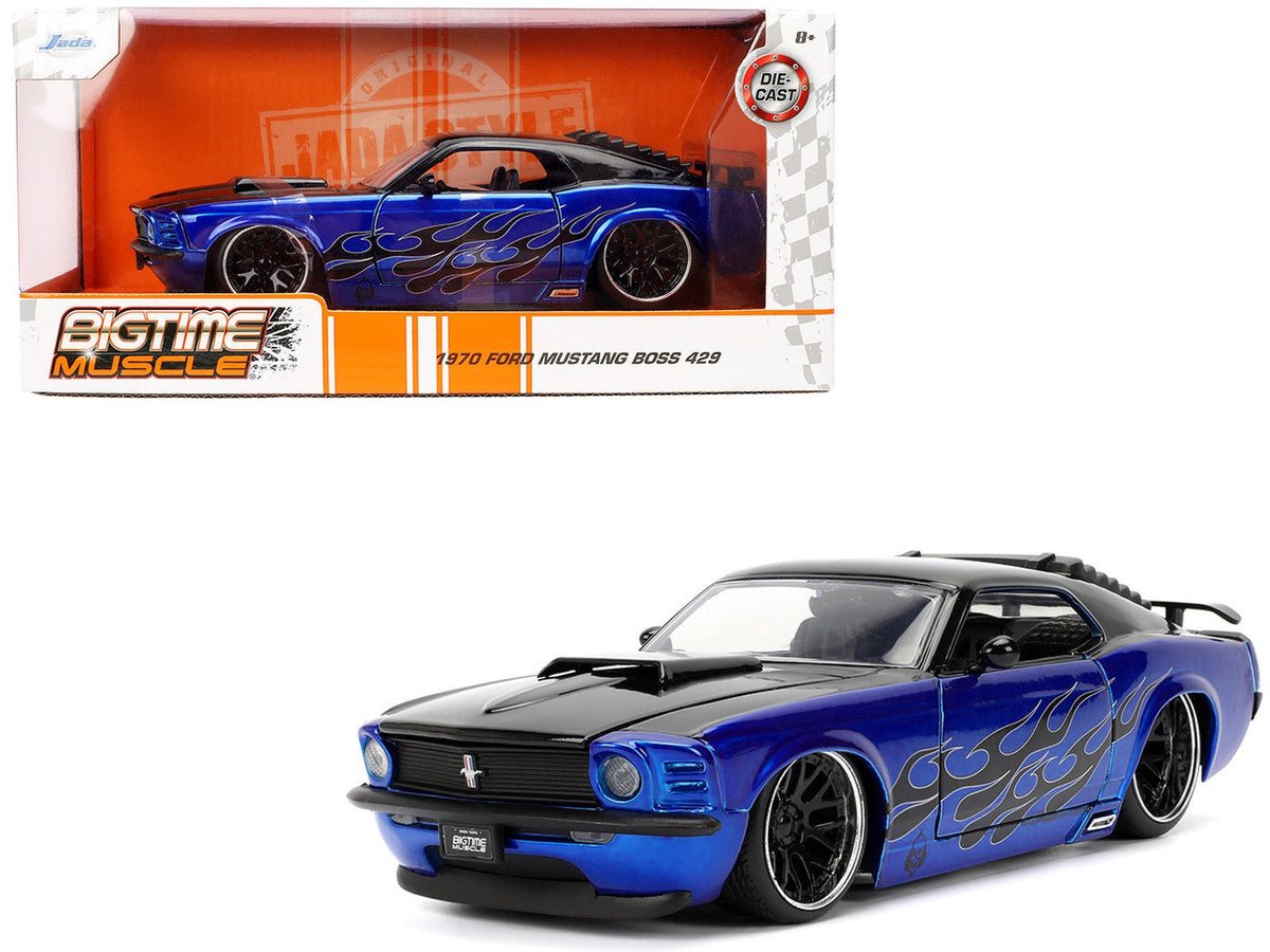 1970 Ford Mustang Boss 429 Black and Blue Metallic with Flames "Bigtime Muscle" Series 1/24 Diecast Model Car by Jada free shipping USA