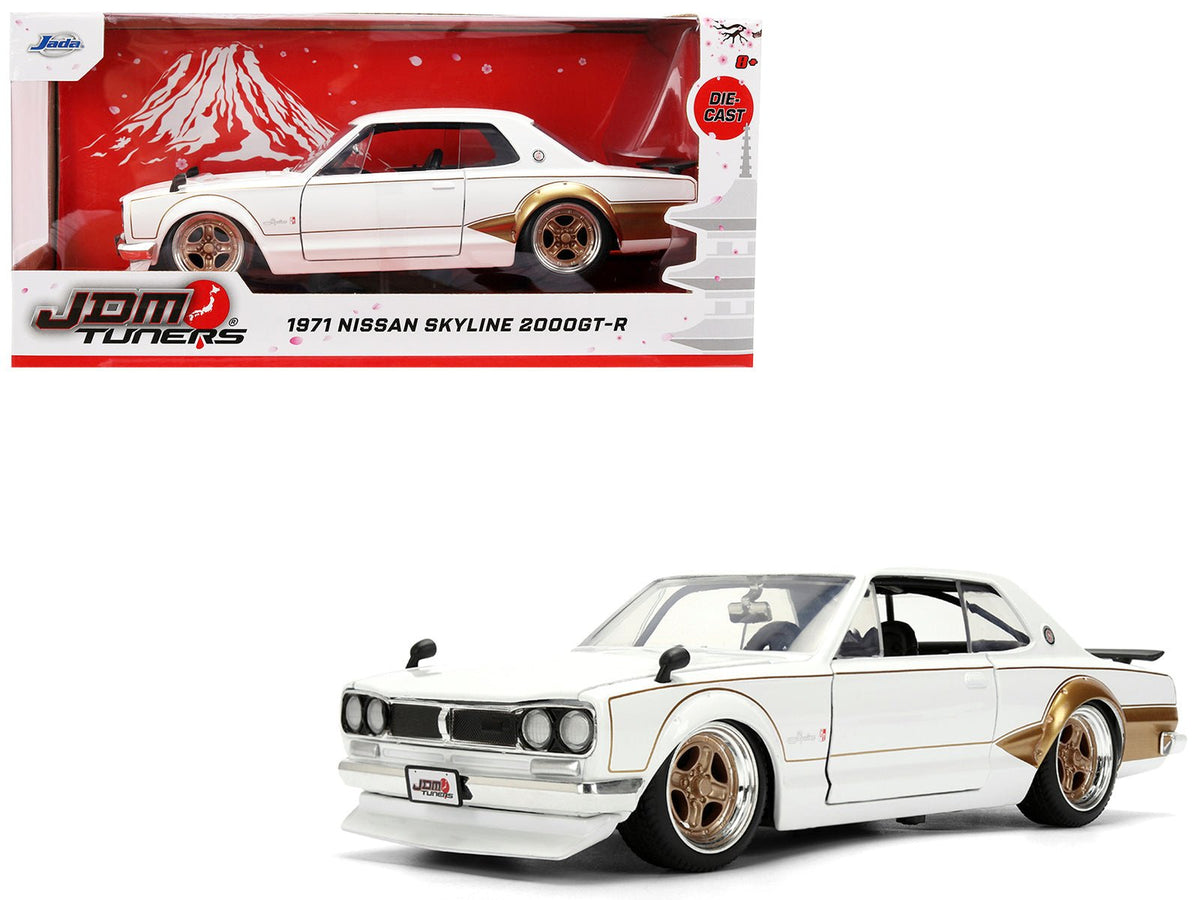 1971 Nissan Skyline 2000GT-R RHD (Right Hand Drive) White with Gold Graphics "JDM Tuners" Series 1/24 Diecast Model Car by Jada free shipping USA