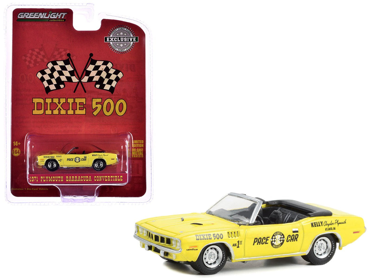 1971 Plymouth Barracuda Convertible "Dixie 500 Pace Car" Yellow "Hobby Exclusive" Series 1/64 Diecast Model Car by Greenlight free shipping USA