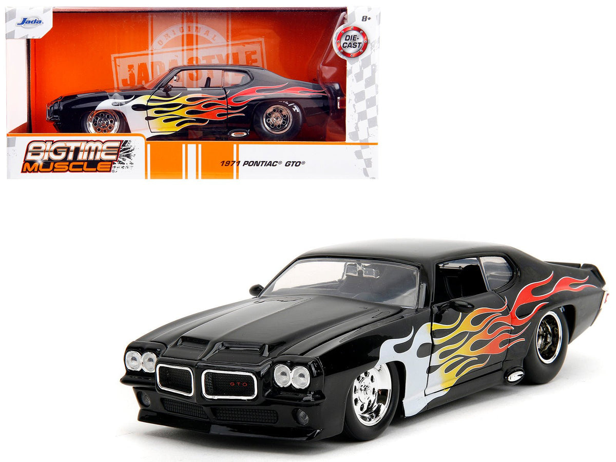 1971 Pontiac GTO Black with Flame Graphics "Bigtime Muscle" Series 1/24 Diecast Model Car by Jada free shipping USA