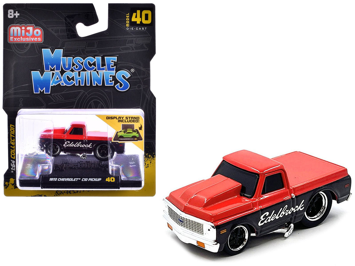 1972 Chevrolet C-10 Pickup Truck Red and Black "Edelbrock" 1/64 Diecast Model Car by Muscle Machines free shipping USA