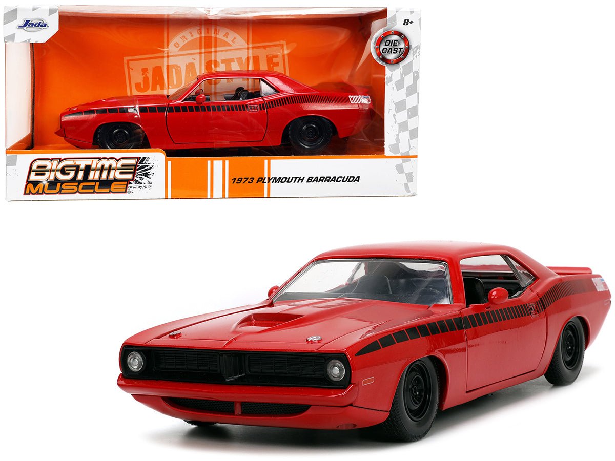 1973 Plymouth Barracuda Red with Black Stripes "Bigtime Muscle" Series 1/24 Diecast Model Car by Jada free shipping USA