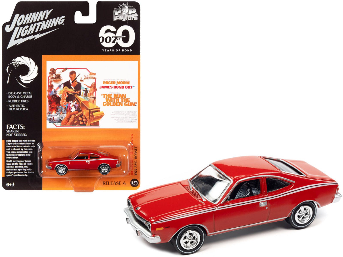 1974 AMC Hornet Red 007 James Bond "The Man with the Golden Gun" (1974) Movie "Pop Culture" 2022 Release 4 1/64 Diecast Model Car by Johnny Lightning free shipping USA