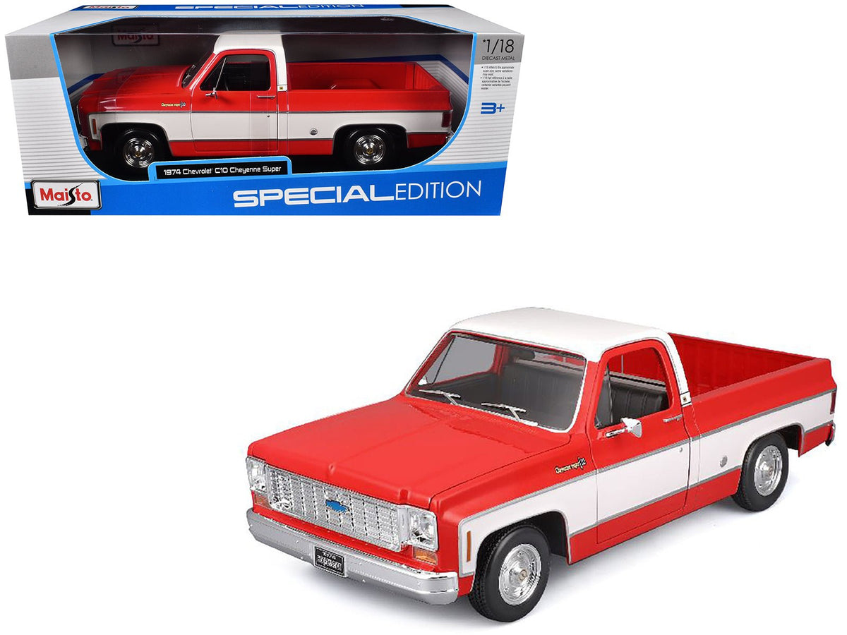 1974 Chevrolet C10 Cheyenne Super Pickup Truck Red and White "Special Edition" Series 1/18 Diecast Model Car by Maisto free shipping USA