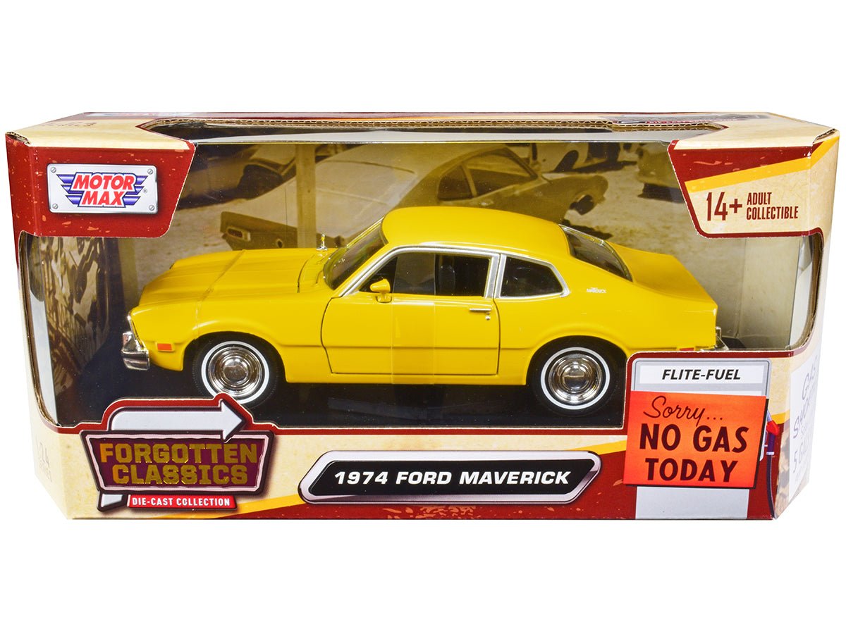 1974 Ford Maverick Yellow "Forgotten Classics" Series 1/24 Diecast Model Car by Motormax free shipping USA