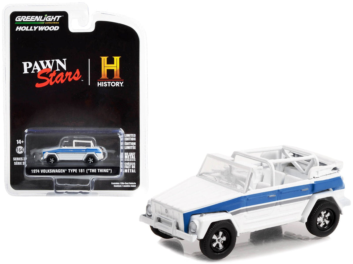1974 Volkswagen Thing (Type 181) White with Blue Stripes "Pawn Stars" (2009-Current) TV Series "Hollywood Series" Release 37 1/64 Diecast Model Car by Greenlight free shipping USA