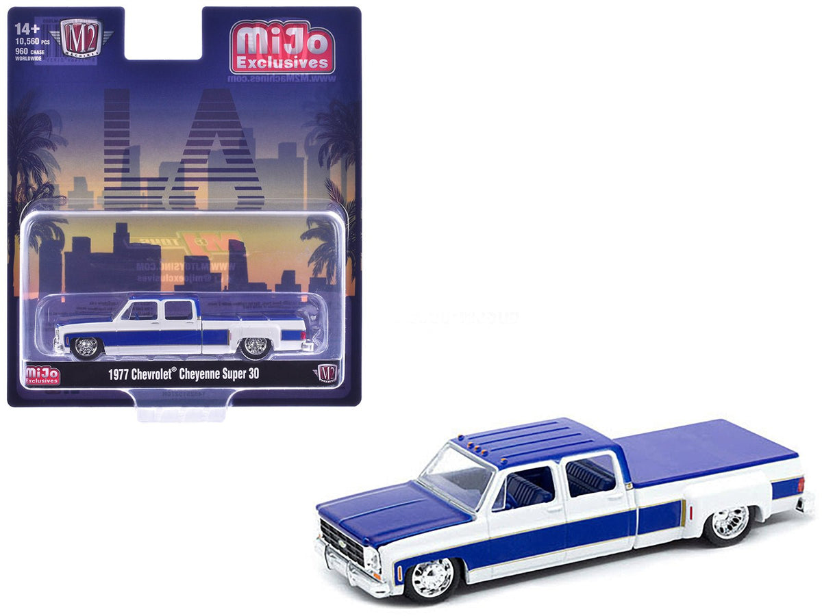 1977 Chevrolet Cheyenne Super 30 Pickup Truck White and Blue "LA" Limited Edition to 10560 pieces Worldwide 1/64 Diecast Model Car by M2 Machines free shipping USA