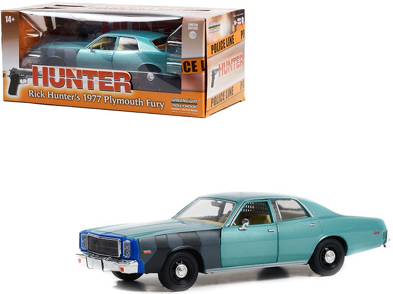1977 Plymouth Fury Unrestored Turquoise Metallic (Sergeant Rick Hunter's) "Hunter" (1984-1991) TV Series "Hollywood Series" 1/24 Diecast Model Car by Greenlight free shipping USA