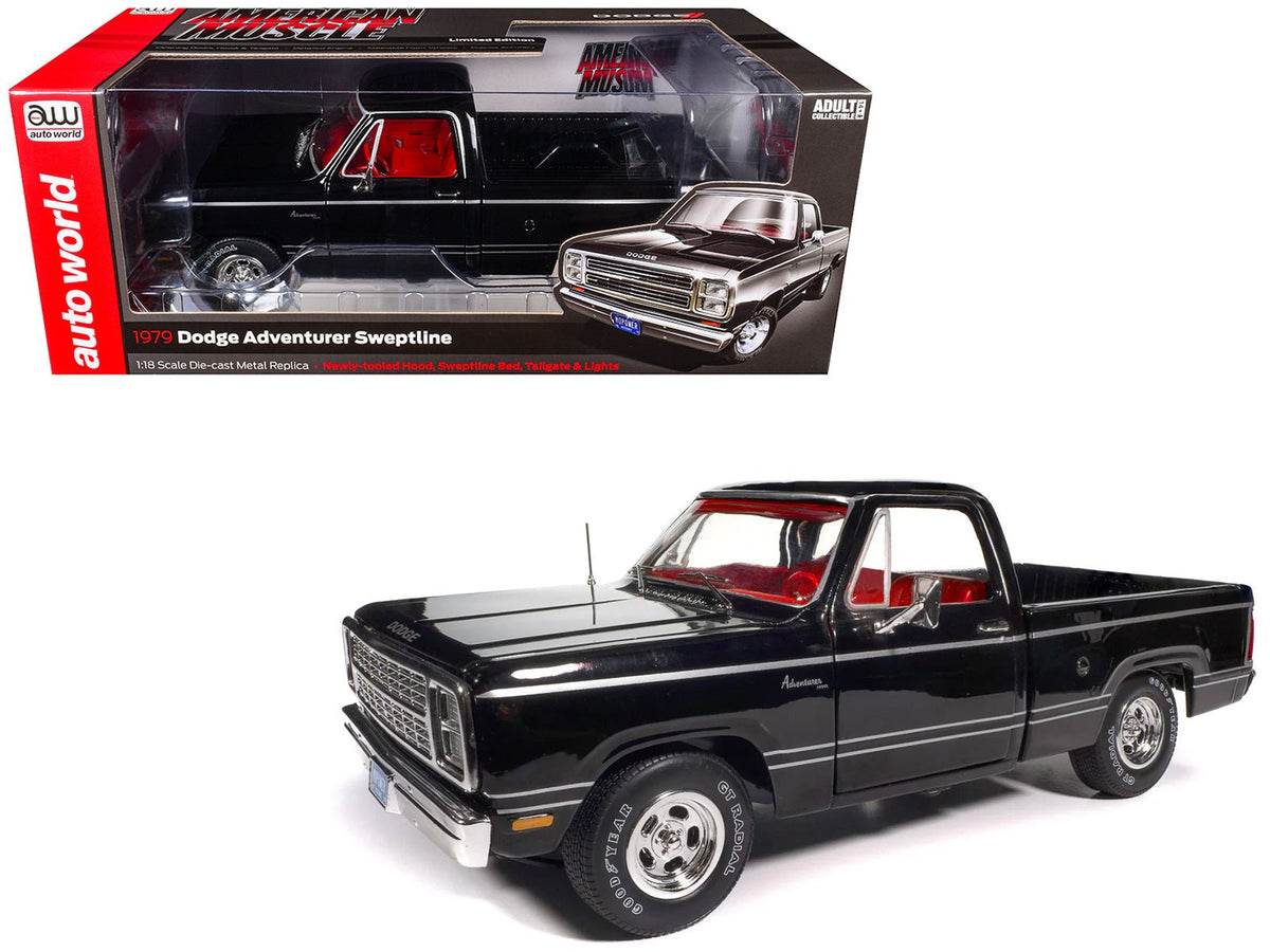 1979 Dodge Adventurer Sweptline Pickup Truck Black with Red Interior "American Muscle" Series 1/18 Diecast Model Car by Auto World free shipping USA