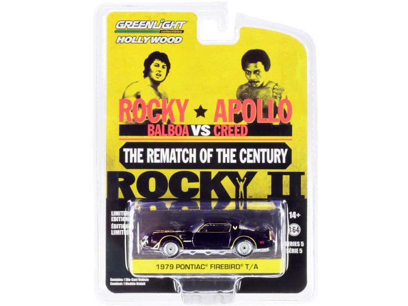 1979 Pontiac Firebird Trans Am T/A Black with Hood Bird "Rocky II" (1979) Movie "Hollywood Series" Release 5 1/64 Diecast Model Car by Greenlight free shipping USA