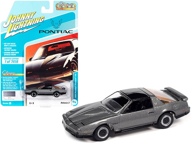 1984 Pontiac Firebird Trans Am T/A Silver Sand Gray Metallic with Black Top "Classic Gold Collection" Series Limited Edition to 7418 pieces Worldwide 1/64 Diecast Model Car by Johnny Lightning free shipping USA