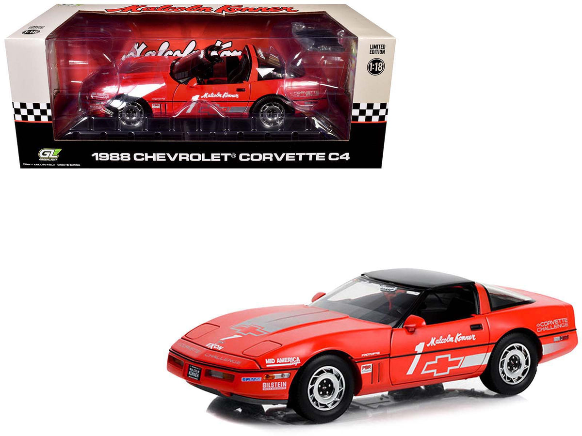 1988 Chevrolet Corvette C4 #1 Malcolm Konner "Corvette Challenge Race Car" Red with Black Top 1/18 Diecast Model Car by Greenlight free shipping USA