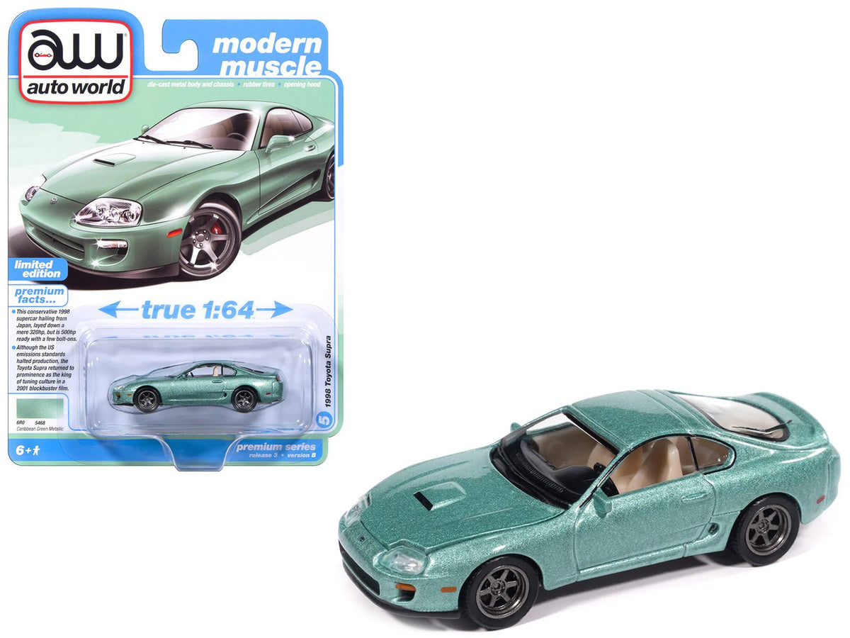1998 Toyota Supra Caribbean Green Metallic "Modern Muscle" Series 1/64 Diecast Model Car by Auto World free shipping USA