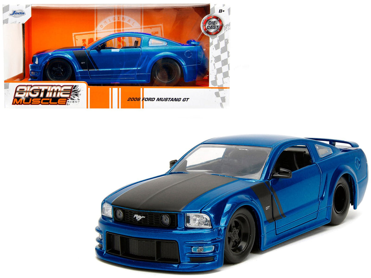 2006 Ford Mustang GT Blue Metallic with Matt Black Hood and Stripes "Bigtime Muscle" Series 1/24 Diecast Model Car by Jada free shipping USA