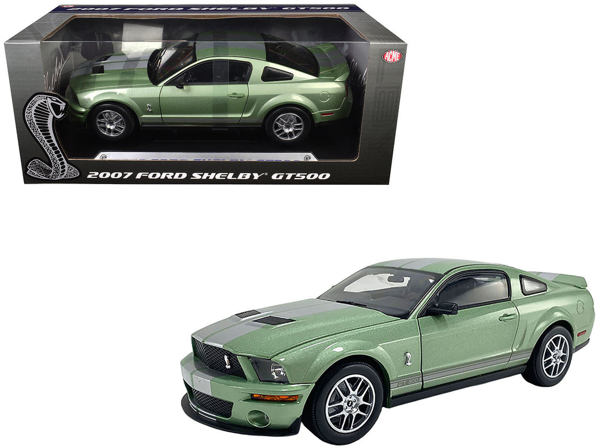 2007 Ford Shelby GT500 Lime Green Metallic with Silver Stripes "Shelby Collectibles" Series 1/18 Diecast Model Car by ACME free shipping USA