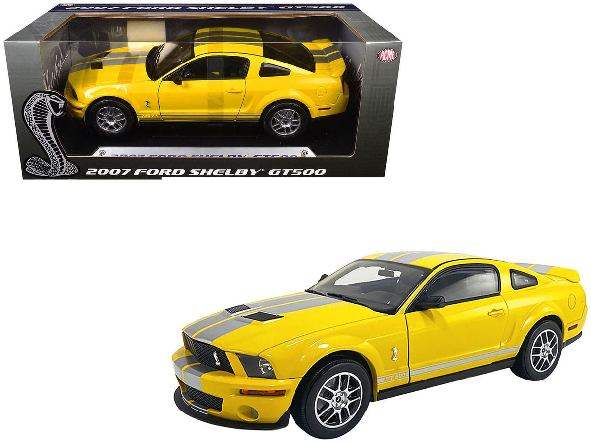 2007 Ford Shelby GT500 Yellow with Silver Stripes "Shelby Collectibles" Series 1/18 Diecast Model Car by ACME free shipping USA