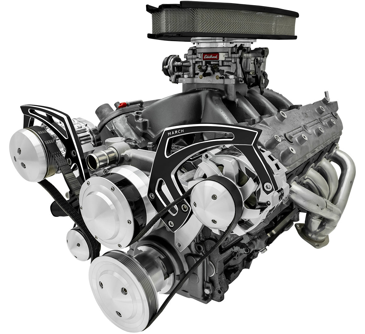 Chevy LS Style Track Serpentine System - Wide - AC & ALT - Black Onyx