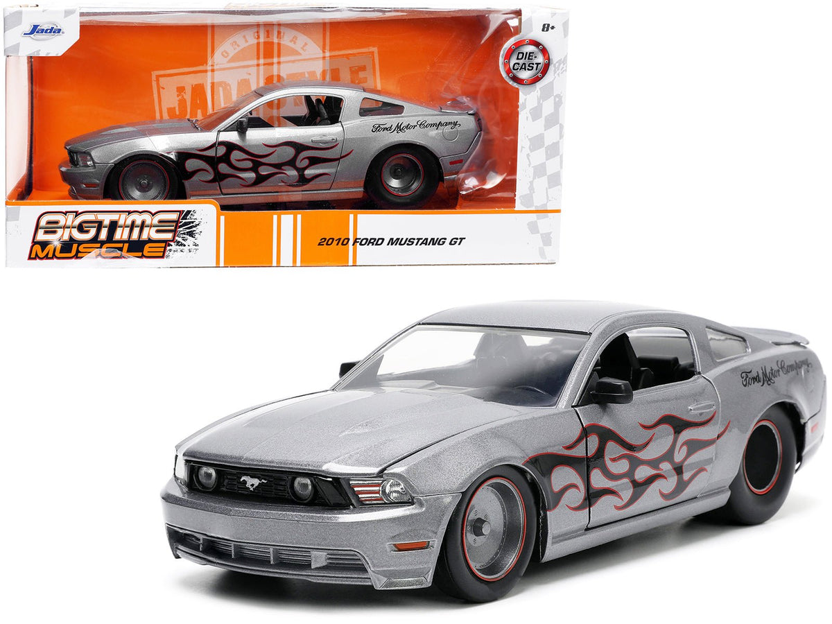 2010 Ford Mustang GT Gray Metallic with Flames "Ford Motor Company" "Bigtime Muscle" Series 1/24 Diecast Model Car by Jada free shipping USA