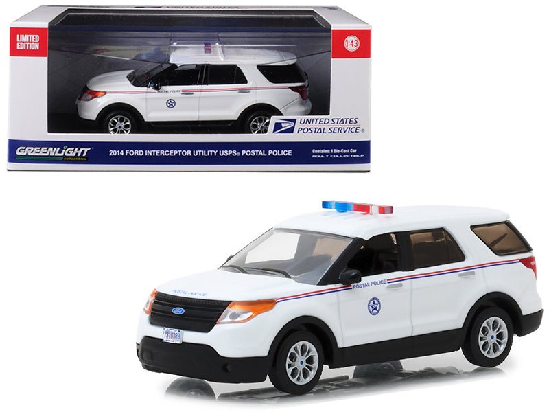 2014 Ford Interceptor Utility Postal Police "United States Postal Service" (USPS) White 1/43 Diecast Model Car by Greenlight free shipping USA
