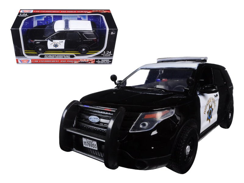 2015 Ford Interceptor Police Utility "California Highway Patrol" (CHP) Black and White 1/24 Diecast Model Car by Motormax free shipping USA