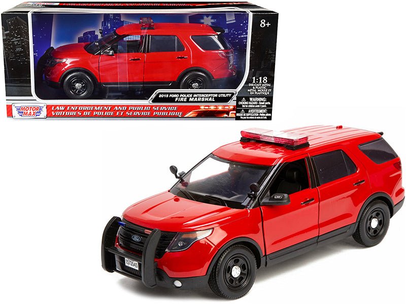 2015 Ford Police Interceptor Utility "Fire Marshal" Plain Red 1/18 Diecast Model Car by Motormax free shipping USA
