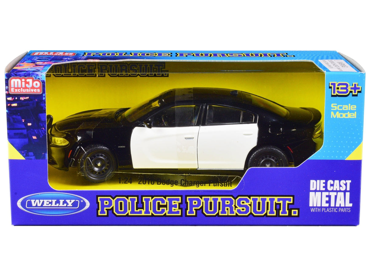 2016 Dodge Charger Pursuit Police Interceptor Black and White Unmarked "Police Pursuit" Series 1/24 Diecast Model Car by Welly free shipping USA