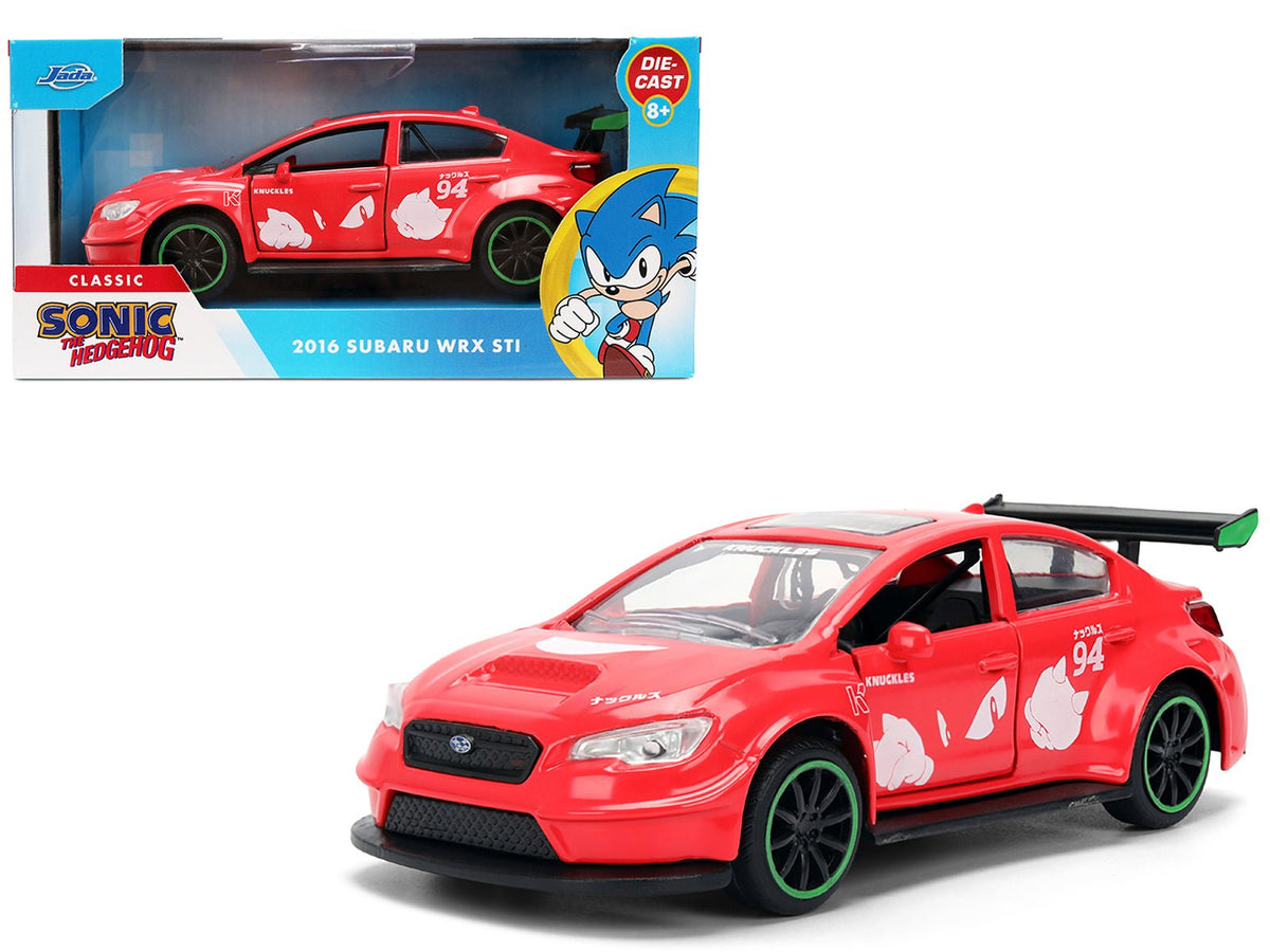 2016 Subaru WRX STI Red with "Knuckles" Graphics "Sonic the Hedgehog" (1991) Video Game "Hollywood Rides" Series 1/32 Diecast Model Car by Jada free shipping USA